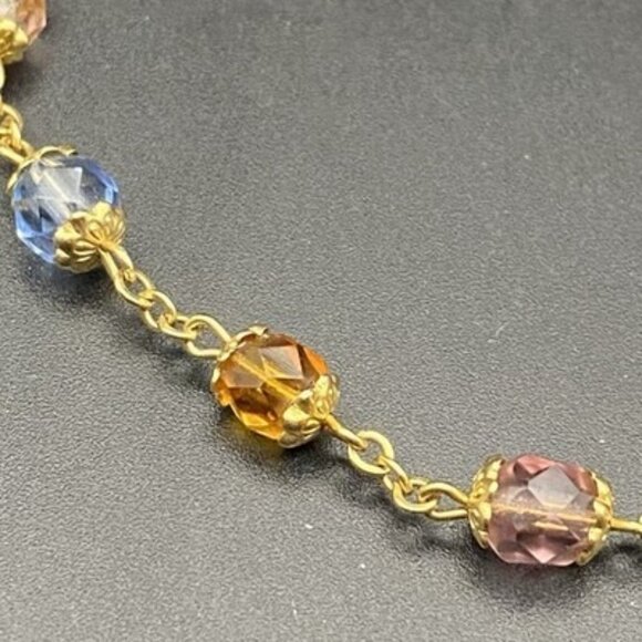 Vtg Multicolor Faceted Glass Bead Bracelet 7" Gold Tone Czech Crystal Style GLOW - Picture 3 of 8